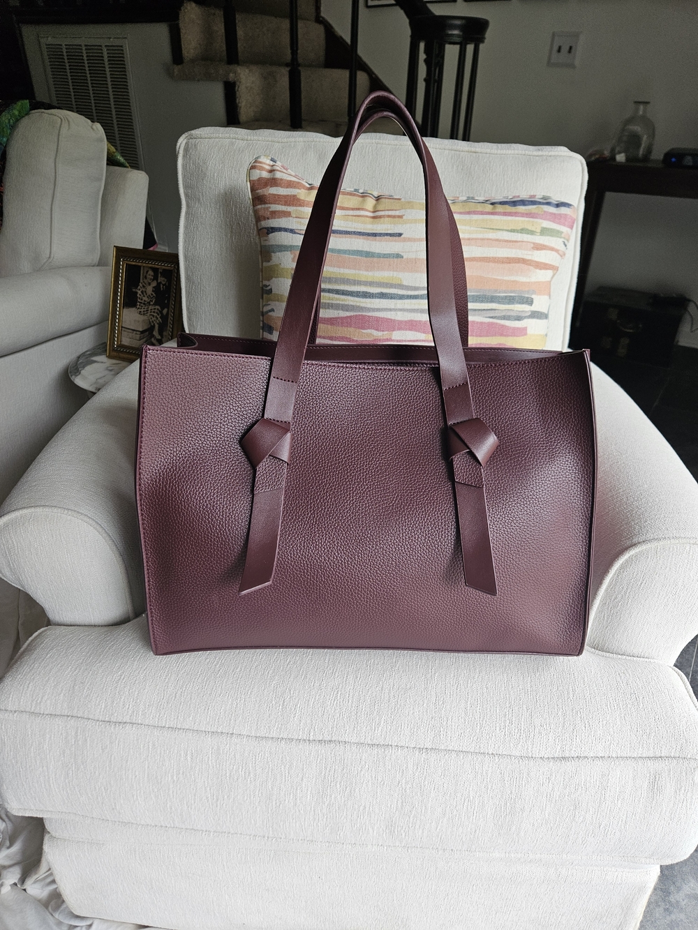 Women’s Large Wine Leather Tote Bag with Knot Straps - Picture 1 of 4